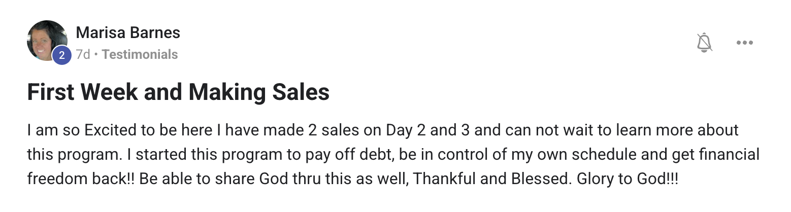 Marisa Barnes — 2 sales in first week