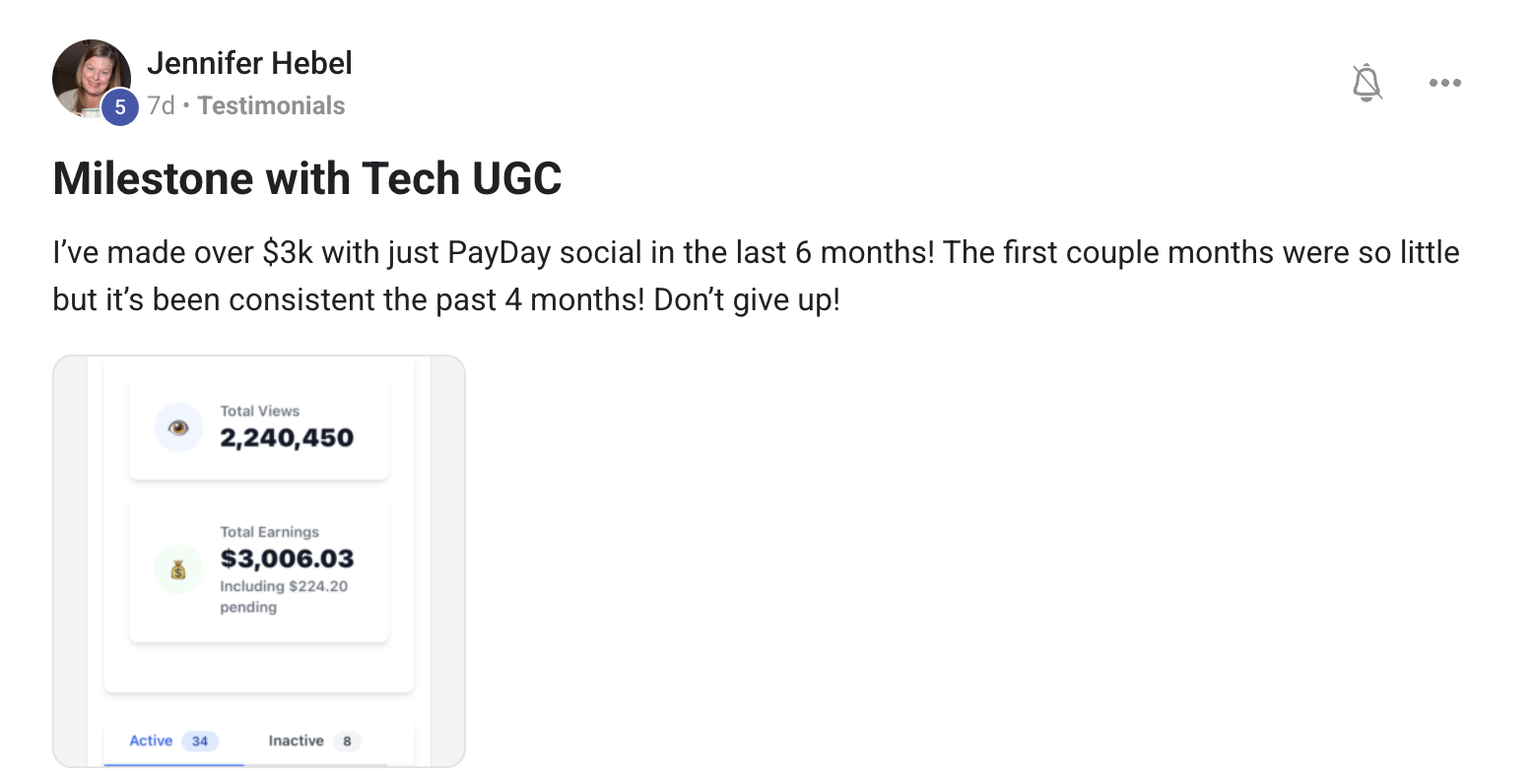 Jennifer Hebel — $3k with PayDay social